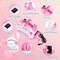 600W Electric Balloon Pump with Built-In Tying Tool – Dual Nozzle Inflator/Blower, 110V, Pink & White, Portable for Party Decorations